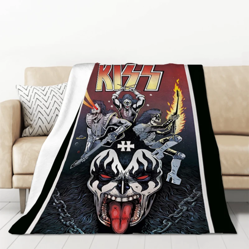 

Kiss Rock Band Blanket Plaid on the Sofa Blankets and Throws Microfiber Bedding Plush Furry Bedspread Bed Throw Knee Bedspreads