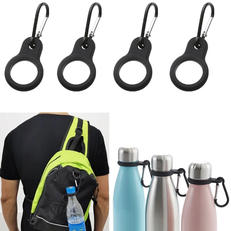 4PCS High Quality Aluminum Sports Kettle Buckle Outdoor Carabiner Water Bottle Holder Rubber Buckles Hook Camping Hiking Tool silicone backpack buckle mineral water bottle buckle rubber water bottle hanging d ring hook camping hiking traveling tools