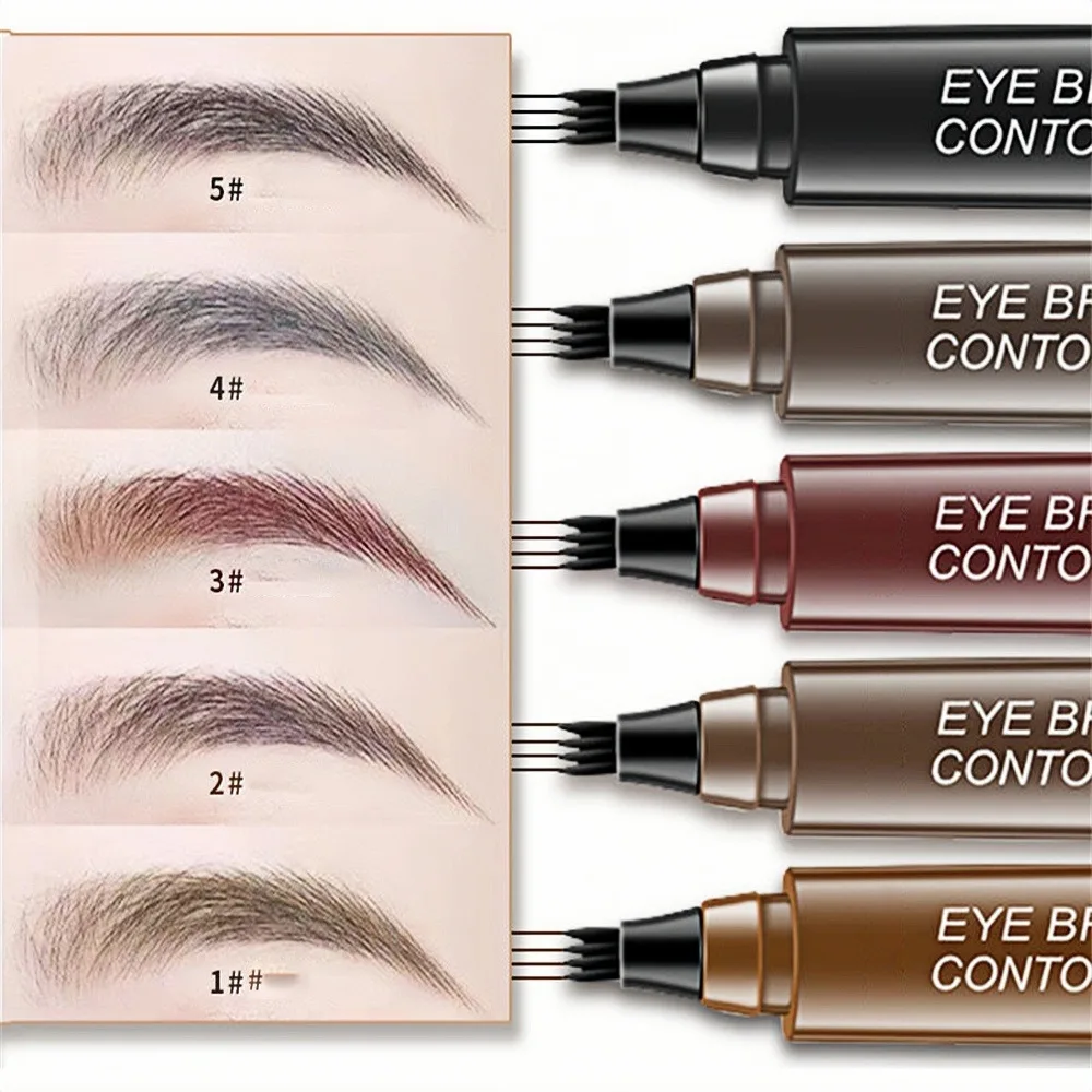 5 Colors Microblading Eyebrow Pen Waterproof Liquid Eyebrow Pencil Long Lasting Eyebrow Pen 4 Points Eye Brow Pen Cosmetics 2