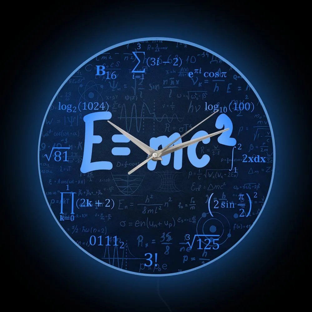 

E=MC2 Relativity LED Nightlight Wall Clock For Bedroom Physics Formula Science Art Luminous Decor Glowing LED Lighted Wall Clock