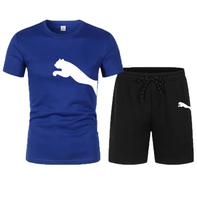 New,Men's T-Shirt and Short Pants Set, Sportswear, Streetwear, Tracksuit, Cotton T Shirts, Shorts Suit, Summer, Two Piece Sets