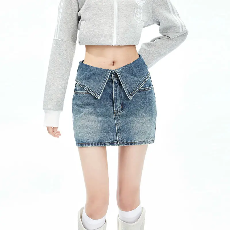 

Retro Denim Short Skirt Women's High Waist Bag Hip Slim Mini Skirt A Line Streetwear Y2k Korean Style