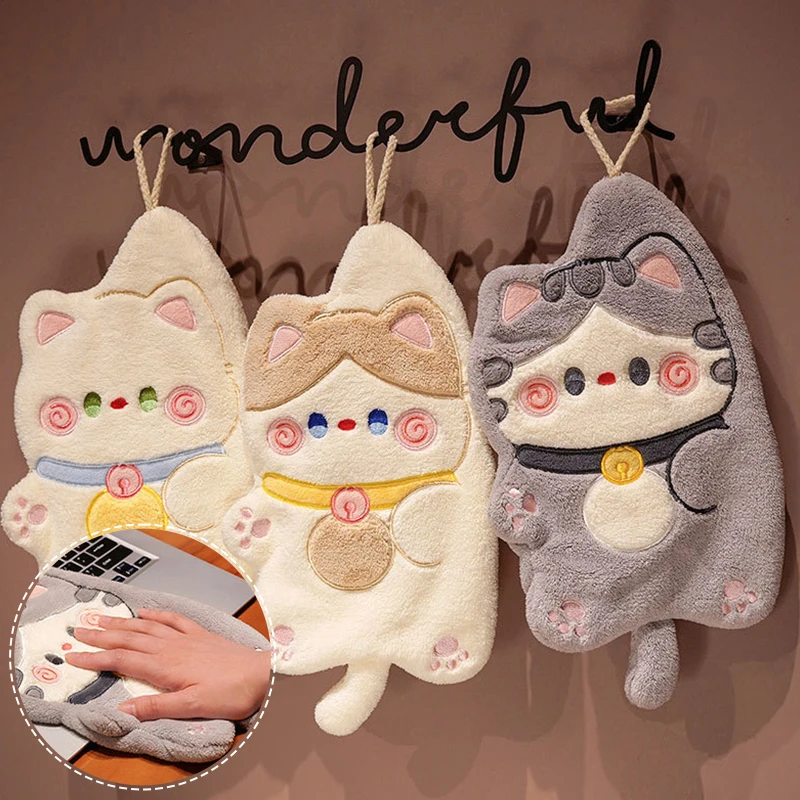 Kawaii Hand Towel Soft Cartoon Washcloth Kitchen Hanging Absorbent Towels Bathroom Accessories Home Decoration Supplies 타올