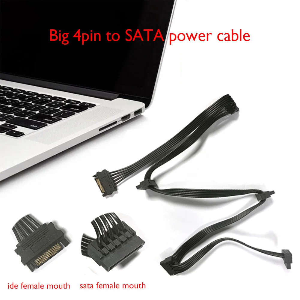 4 Pin Male to SATA 15 Pin Female Power Supply Cable 1 to 5 Cord Hard Drive IDE Molex to 5-Port 15Pin SATA Power Cable 30 inch