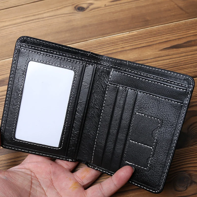 NZPJ Thin Men's Leather Wallet Short Wallet Vertical Top Layer Cowhide Card Holder Men's Coin Purse Bank Card Holder 3