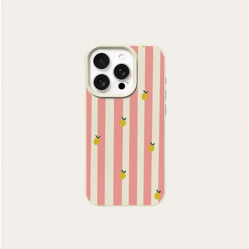 Vibrant Pink Striped Lemon Pattern Silicone Phone Case