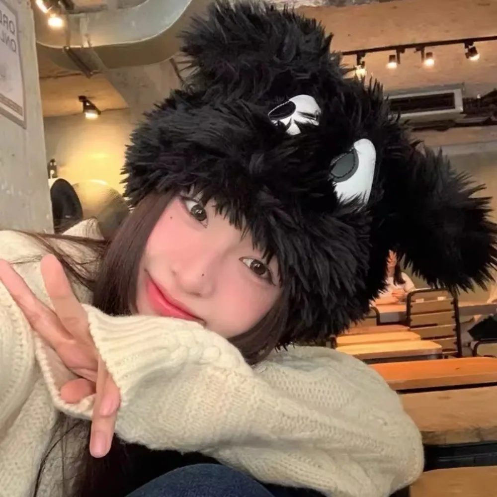 Warm Acrylic Plush Knitted Beanie Hat for Women