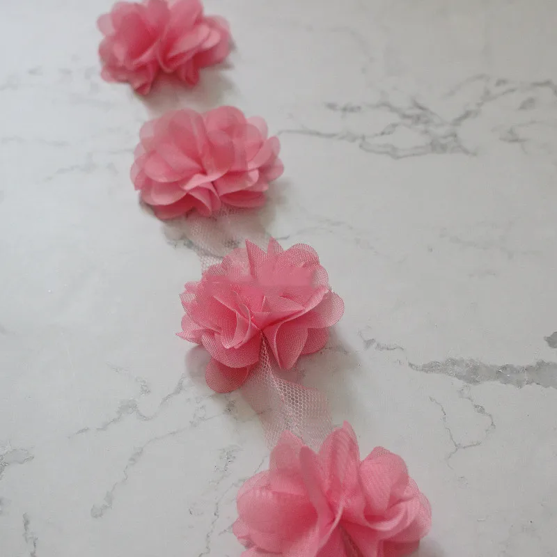 Elegant 24Pc 3D Chiffon Lace Floral Applique Trim for Bridal and Fashion Accessories
