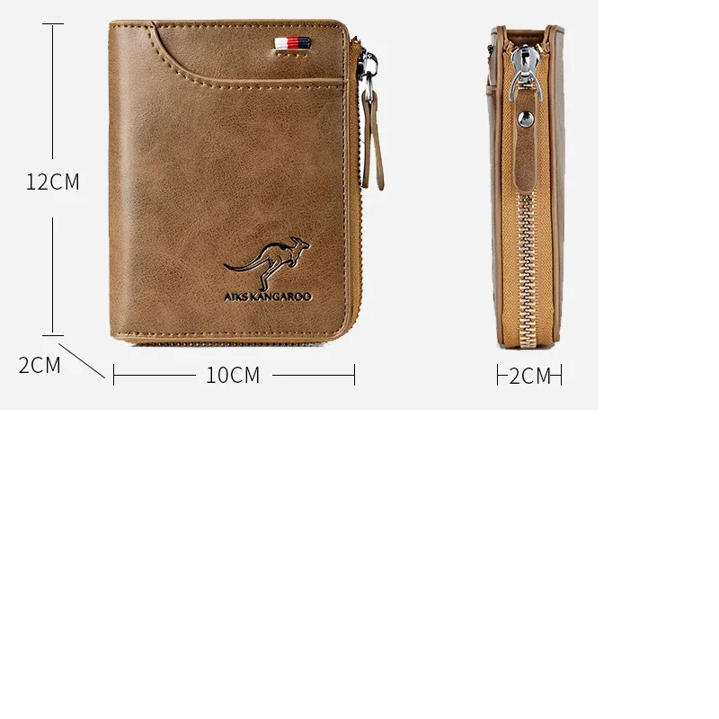 Kangaroo Credit Card Holder Case RFID Blocking Vintage Business Anti-Theft Clutch Short  Men's Leather Wallet Large Capacity