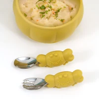 Bebe Feeding Spoon Fork Set Silicone Handle Cutlery Crab Lion Stainless Steel Utensils Baby Items With Free Shipping 2