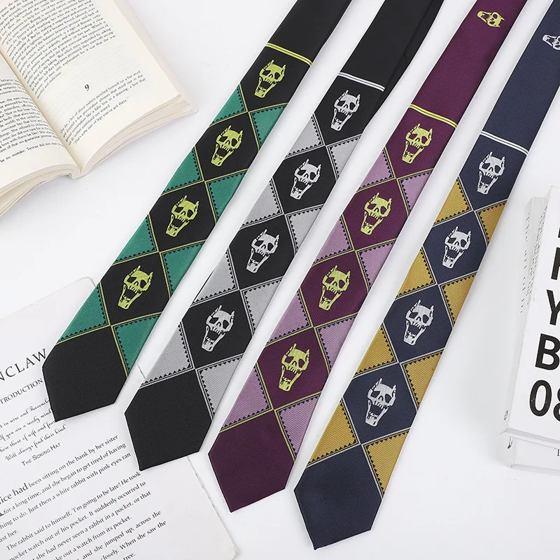 

Anime JoJo Bizarre Adventure Necktie KILLER QUEEN Kira Yoshikage Skull Neck Tie Halloween Cosplay Costumes Accessories Man Woman