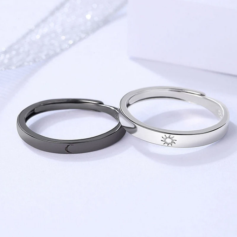 Fashion Simple Couple Ring Silver Color Sun Moon Adjustable Open Ring Jewelry For Women Men Wedding Anniversary Gifts fashion rings couple rings fashion ring finger rings