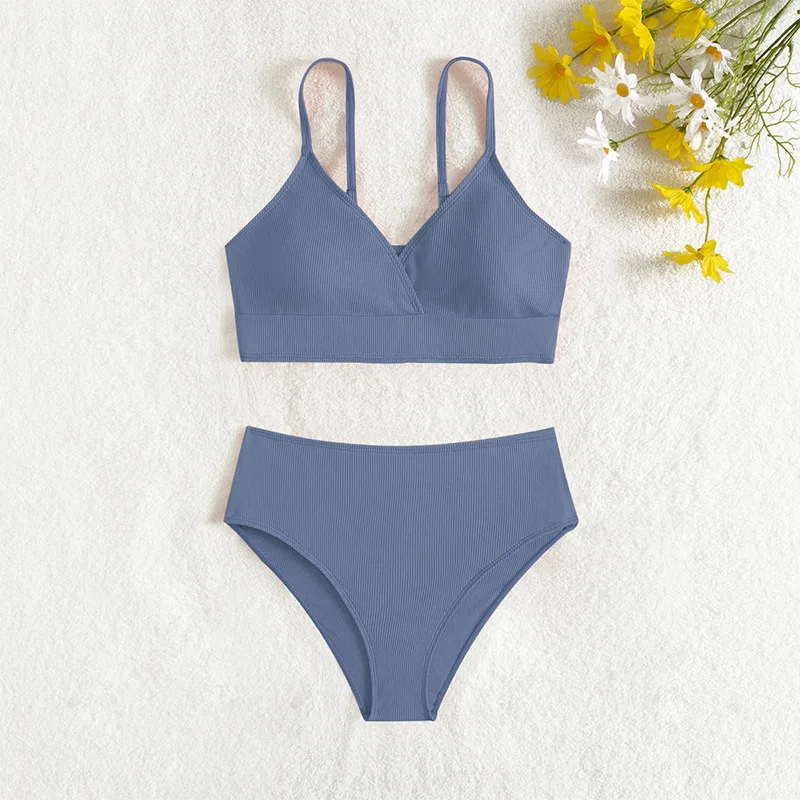 

Cute Solid Color Two-piece Swimsuit Bikini 2023 New Two-piece Girls' Bathing Suit Swimwear for Ages 8-14 with Shoulder Straps