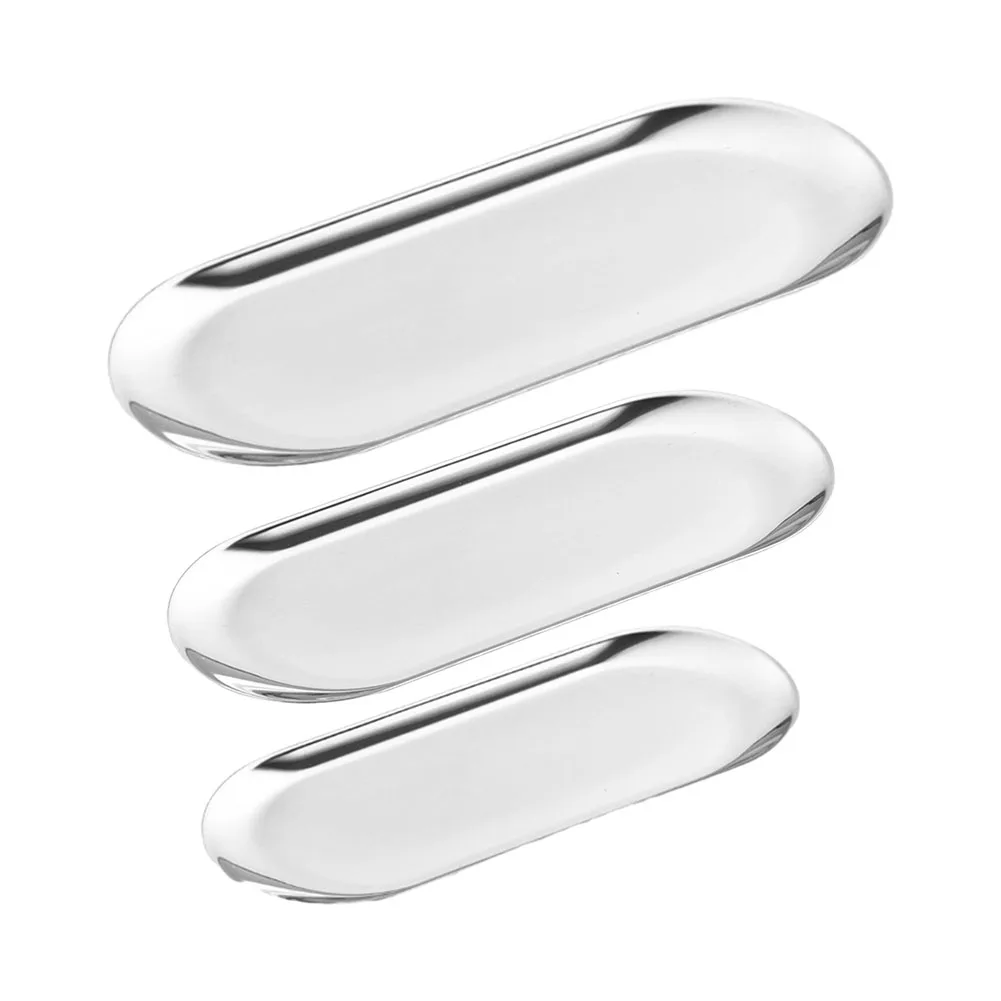 Metal Tray Stainless Steel Plate Oval Cake Fruit Dessert Tray Western-Steak Dish Rectangular Snack Plate Jewelry Storage Tray 6