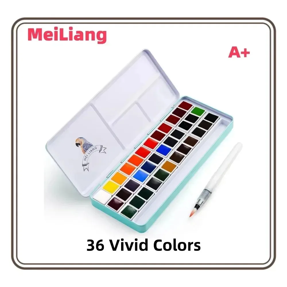 MeiLiang Watercolor Paint Set 36 Vivid Colors in Pocket Box with Metal Ring and Watercolor Brush Perfect for Students Beginne