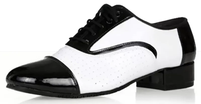 Latin Dancing Shoes Men's Leather Black & White International Dance Shoes Square Dance Adult Breathable Soft Sole Modern Dance 4