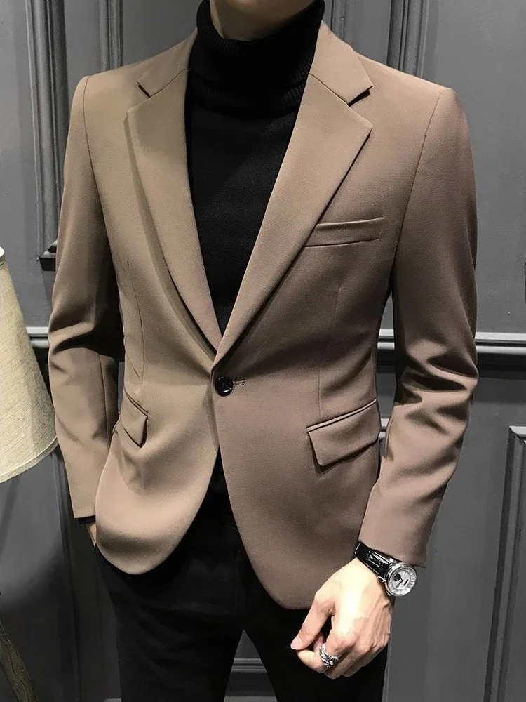 thumbnail image 1 of Abrigo Blazer Masculino Fiesta Cruzado Marrón Traje De Hombre Chaquetas Ropa De Primavera Ropa Original De Moda Estilo Coreano Verano, 1 of 5