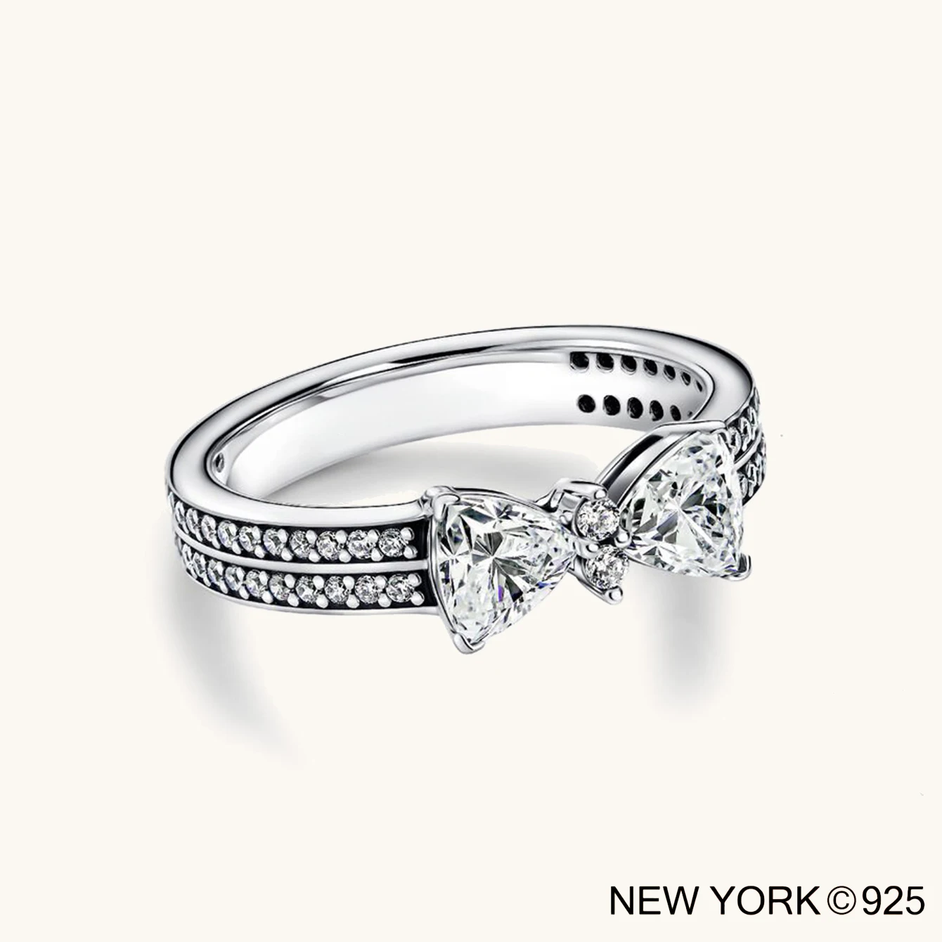 1Pc 925 sterling silver fashion high-end exquisite luxury diamond ring, Bow set with diamond ring, wedding ring, eng 2
