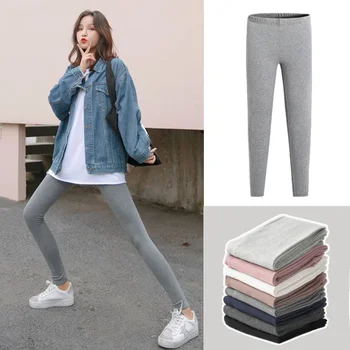 Spring Autumn New Style Grey Cotton Leggings Women's Thin High Waist Slimming Nine Points Pants Underwear for Women 1