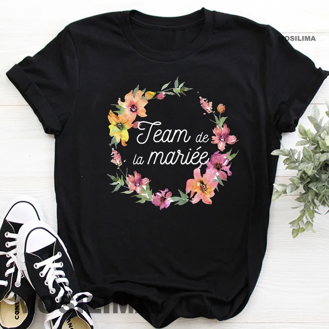 Team Bride Bachelorette Wedding Party Women Evjf Tee Shirt Casual ladies basic O-collar Pink Short Sleeved T-shirt Girl Black6