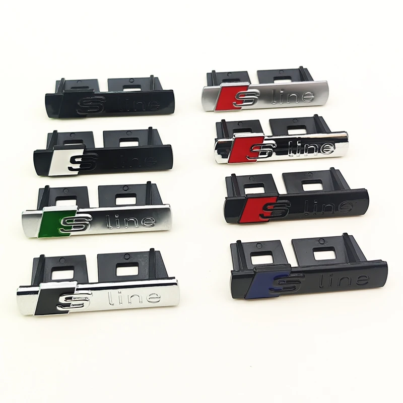 3D 금속 로고 Sline 엠블럼 자동차 펜더 사이드 스티커 전면 그릴 배지 아우디 A3 A4 A5 A6 A7 S3 S4 S5 S6 TT S 라인 액세서리