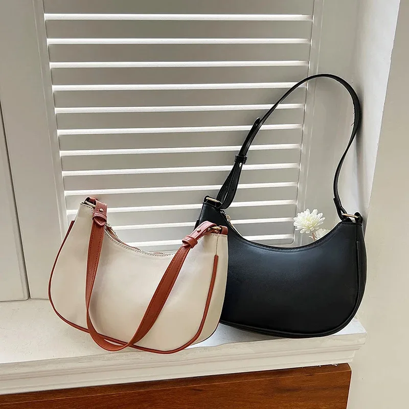 Women Luxury Solid Color PU Leather Shoulder Clutch Underarm Casual Tote Bag