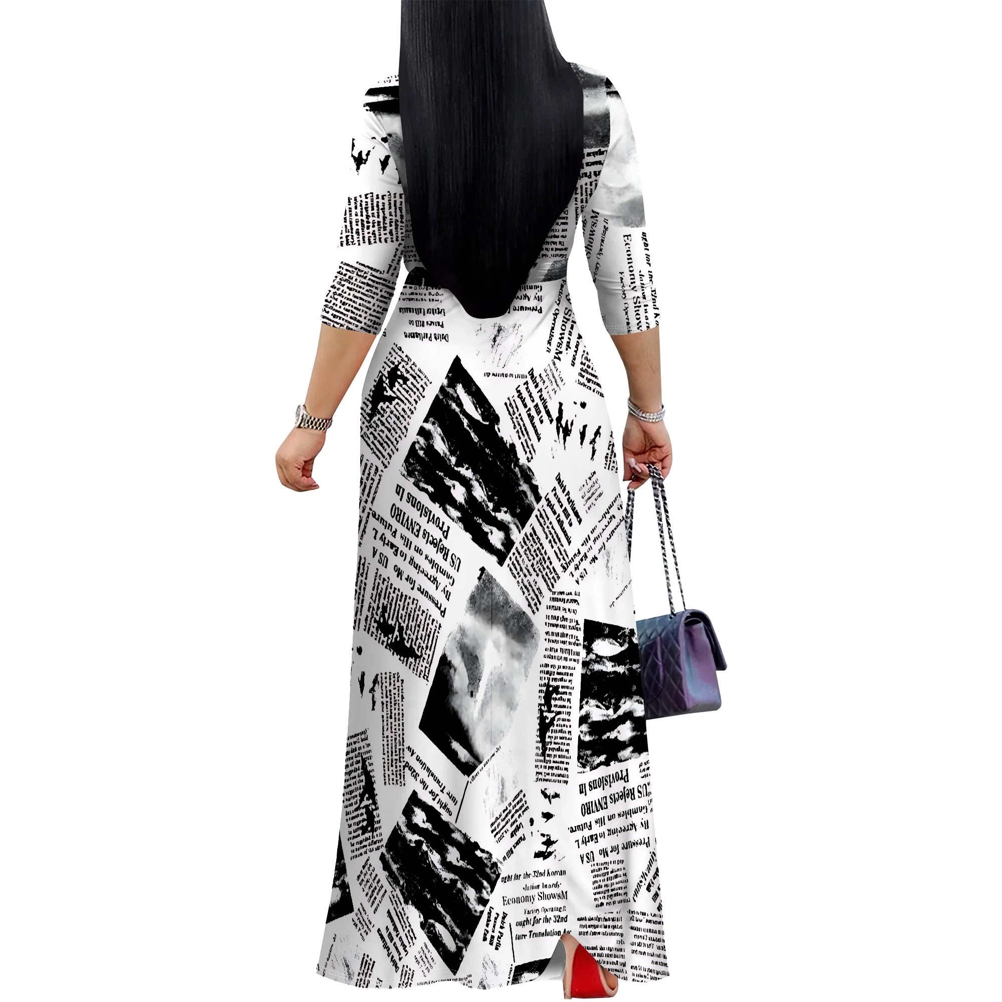 Sommermode Bedrucktes Kurzarm-Maxikleid für Damen Kurzarm Langes Kleid Cocktailparty Lose Freizeitkleider – Detail 5