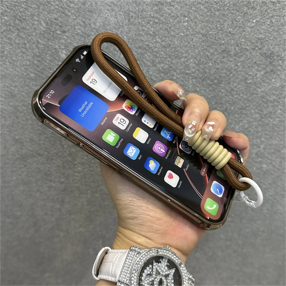 Elegant Plated Clear Wrist Strap Lanyard Phone Case with Cooling Protective Cover