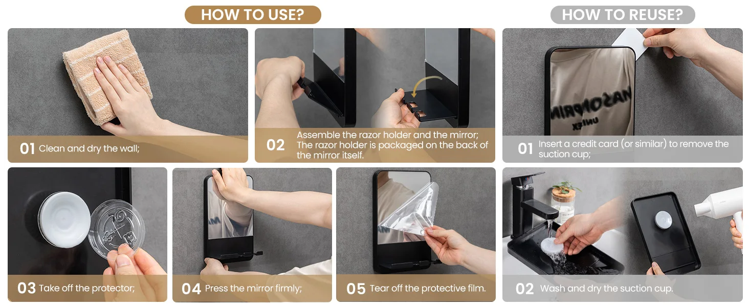 Description Picture 6 of itemTAILI Acrylic Anti Fog Mirror Shower Shaving Fogless Mirror Washroom Accessories For Women Makeup Man Shaving Bathroom Tools