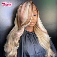 Brown Pink Highlight Wig Colored Human Hair Body Wave 613 13x4 Lace Front Wig For Woman Brazilian Preplcuked Highlight Wig 180 %