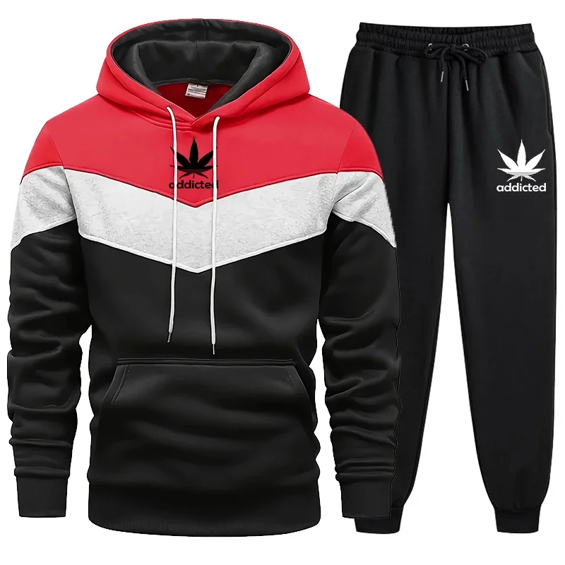 Men Stripe Hoodies Sweatpants Tracksuit Set Spring Casual Sportswear