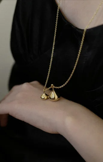 

Brass Long Chain Double Water Drop Pendant Necklace Women Jewelry Punk Designer Runway Rare Gown Boho Japan Korean