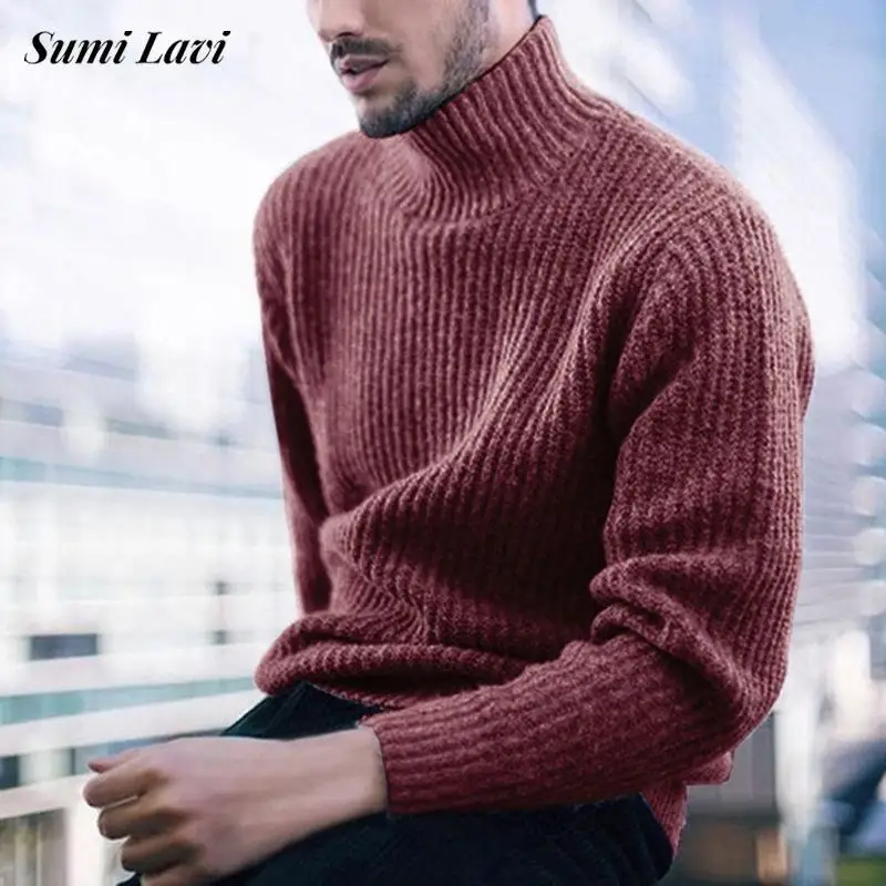 

Long Sleeve Turtleneck Sweater Mens Casual Solid Color Slim Fit Knitwear Men Spring Fall Vintage Jumper Tops Men's Knit Clothing