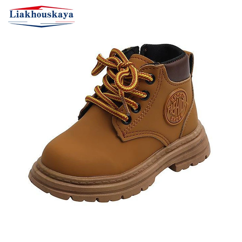 

Boots For Kids Boys Brown Unisex Leather Children Fashion Ankle Boots 2023 Brand New Auutmn Winter Rubber Boots Size 21-30