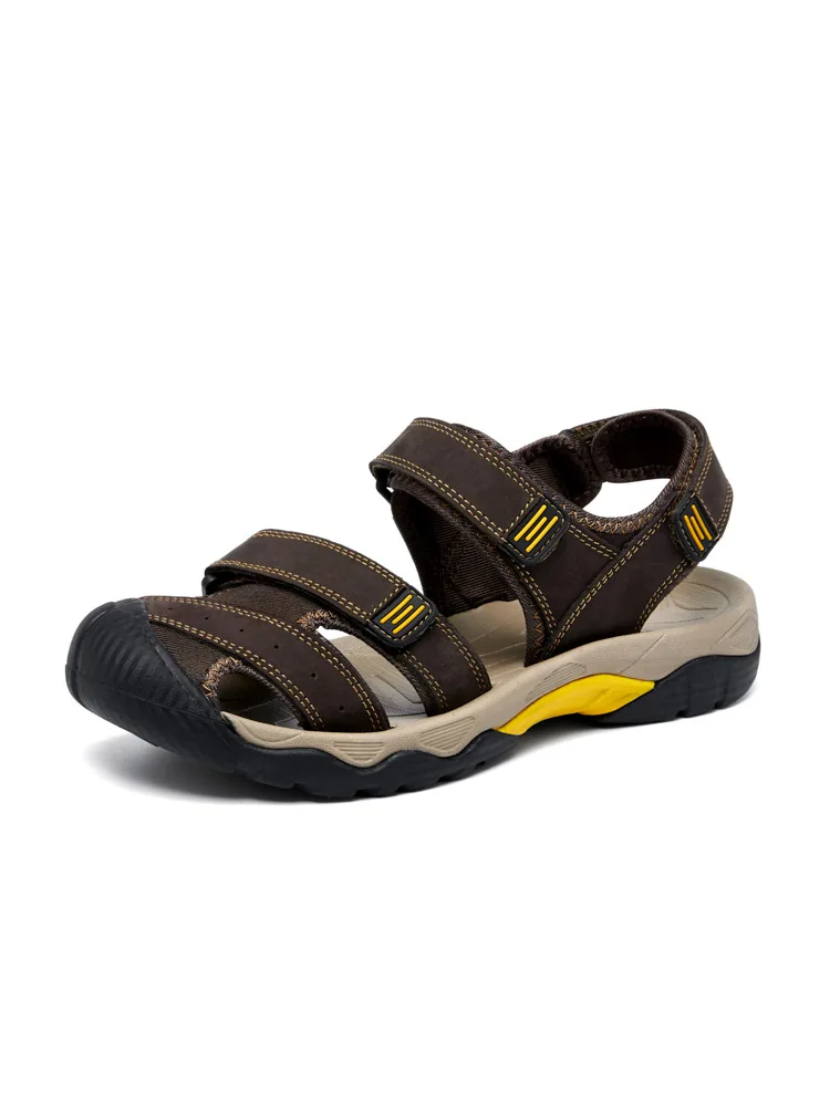 2023 New Arrival Breathable Leather Sandals Outdoor Beach Fashion Big Size Men's Summer Shoes Slip-on Slippers_voghion.com