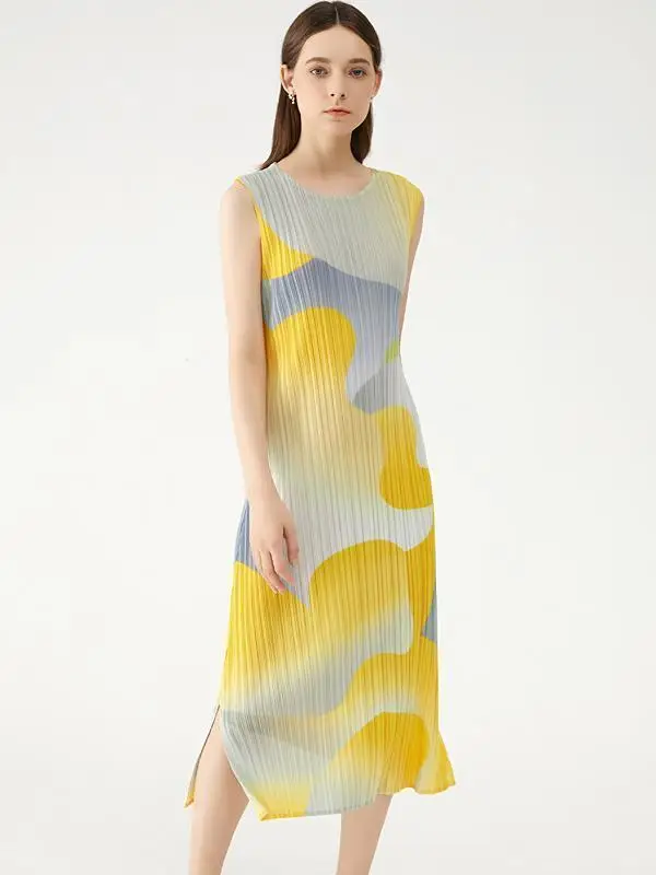 

Платье женское Плиссированное средней длины, универсальная модная юбка без рукавов с круглым вырезом, весна-лето