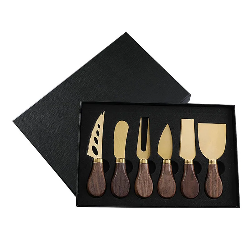 Stainless Steel Cheese Knives Set Fork Spreader Collection Walnut Handle Slicer With Gift Box