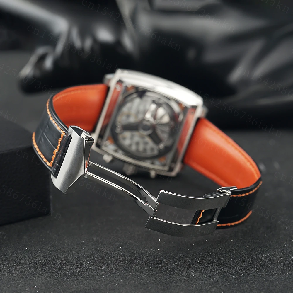 2022Fashion New Men's Color Bar Square Dial Sapphire Mirror Stainless Steel Leather Strap Sports Leisure Waterproof Quartz Watch