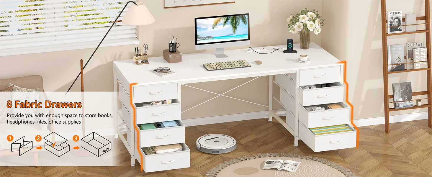 white desk with drawers