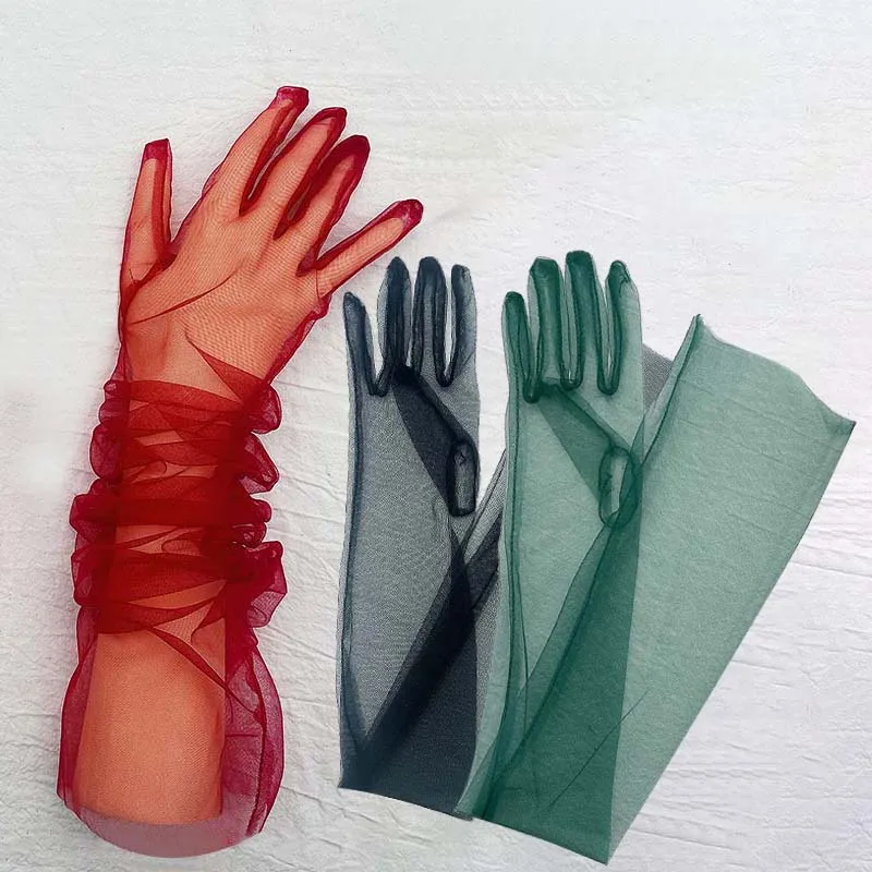 Transparent Sunscreen Gloves Women Sheer Tulle Thin Mesh Wedding Driving Club Party Prom Dancing Dress Etiquette Long Glove