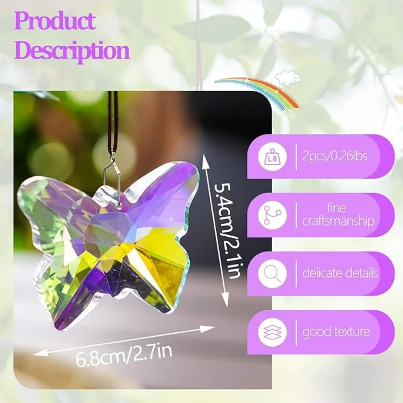 2 Pcs Butterfly Dolphin Crystal Suncatcher Prism Sun Catchers for Window Garden Indoor Outdoor Decor Home Christmas Decorations