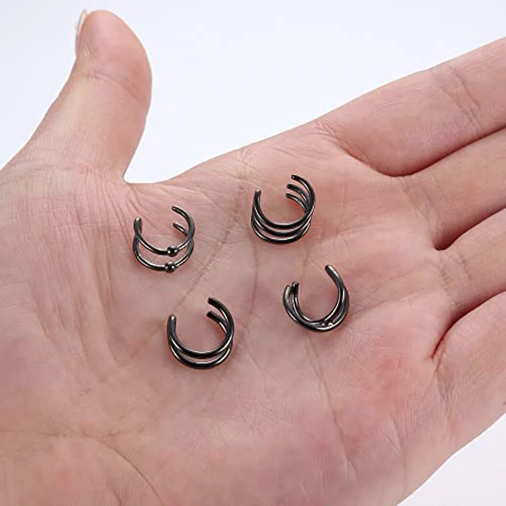 Stainless Steel Black Ear Criss Cross Double Lines Adjustable Ear Cuff Earrings Non-Piercing Fake Cartilage Clip On Women 2-4pcs ear clip earrings,clip earrings,ear clip,ear accessories