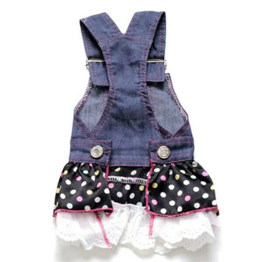Dog Clothes Denim Dot Dog Dress Summer Wedding Skirt Spring