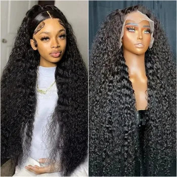 Deep Wave 13x6 HD Lace Frontal Human Hair Wig 200 Density Water Curly Transpare 360 Full Lace Front Wigs For Women 30 40 Inch 1