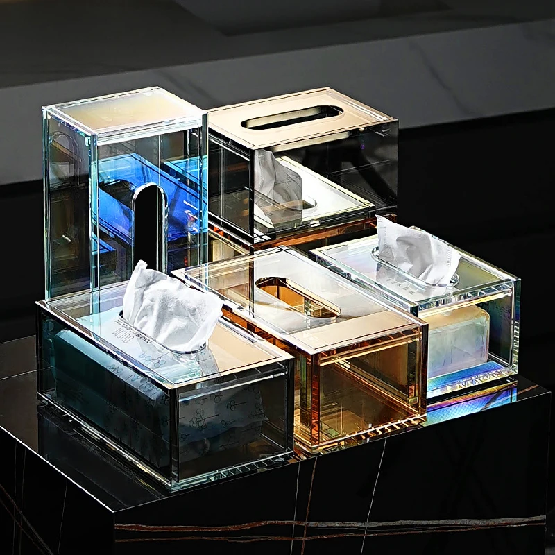 Light luxury crystal glass tissue box Washing table Toilet paper Face towel Storage hotel model room Coffee table Carton