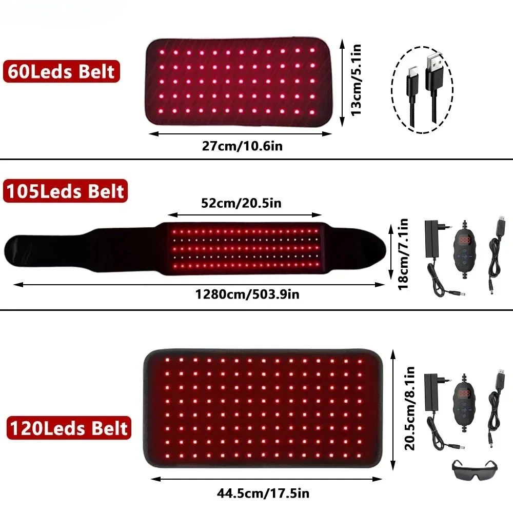 Multi Style Red Light Belt, 850nm&660nm Infrared Light Therapy Pad for Relieve Body Part Joints Fatigue Burning Fat Slimming