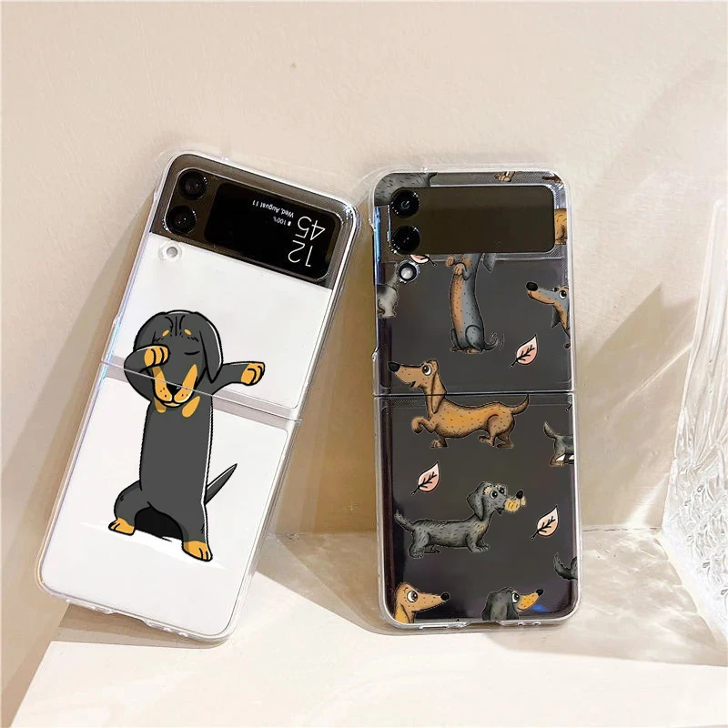 Dachshund Sausage Dog Phone Case Hard PC Shell Clear Cover For Samsung Galaxy Z Flip 3 4 5 6