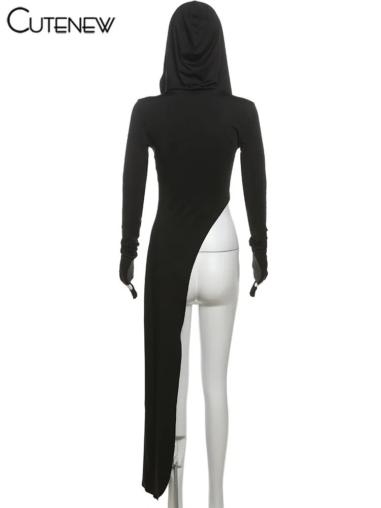 Solid Hooded 2 Piece Tops Women All-matches Classic Lengthen Split Pullover+Crop Tanks Female Fashion Unique Streetwear