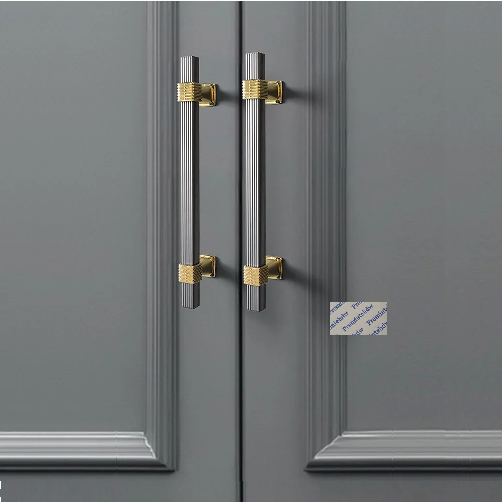 4Pcs Square Aluminum Bar Pull With Groove Flute Pattern For Furniture Cabinet Cupboard Closet Gold Grey Silver Matte Black
