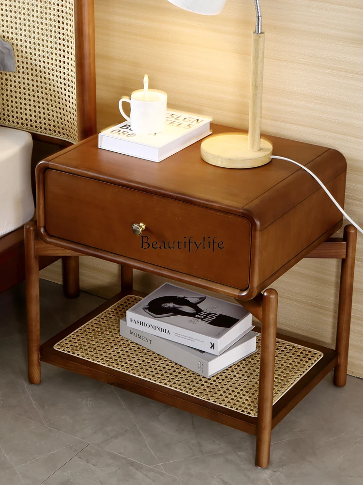 

Solid Wood Bedside Cabinet Modern Minimalist Nordic Drawer Storage Multi-Layer Ash Storage Cabinet